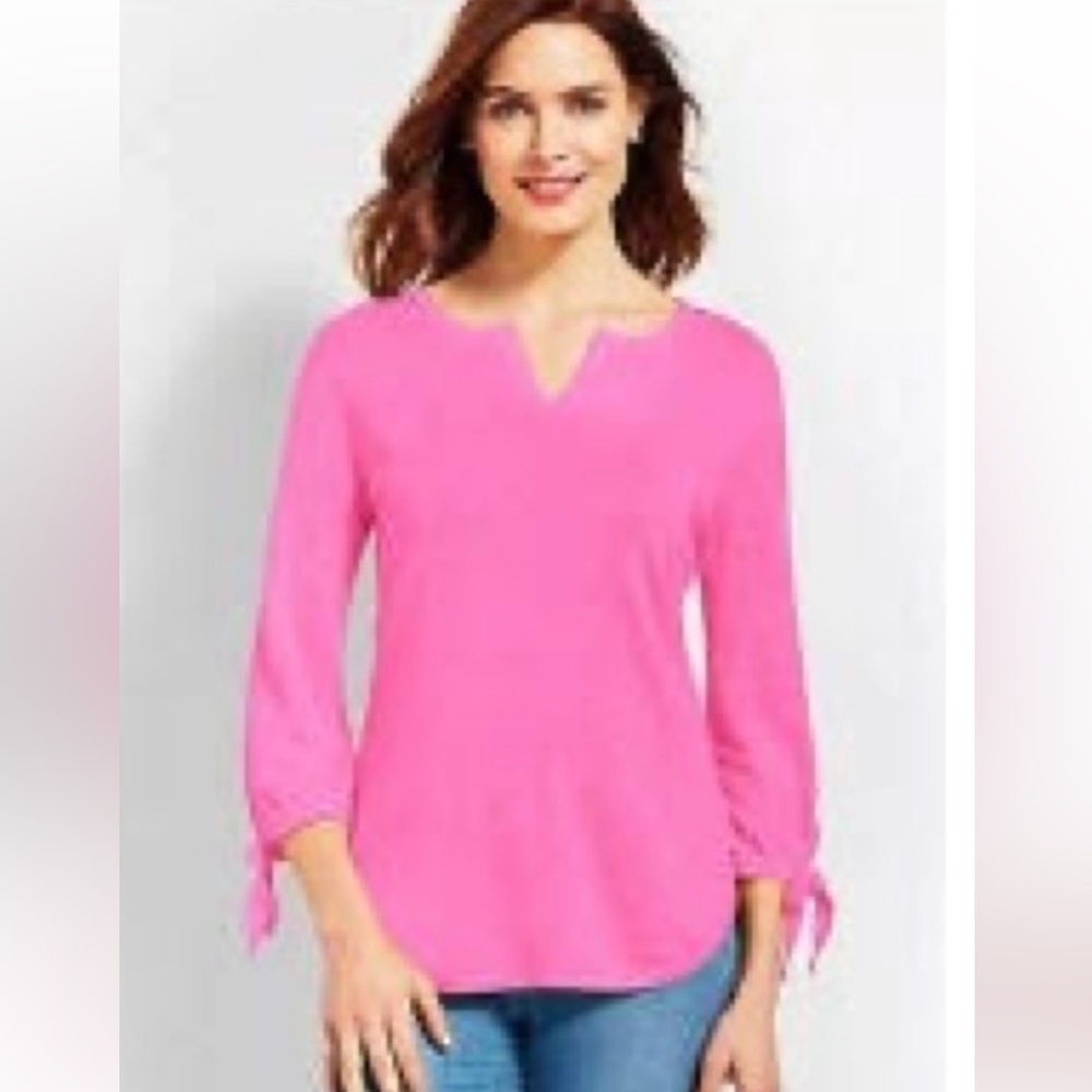 TALBOTS Hampton 100% Linen Barbie Pink top LRG NWT